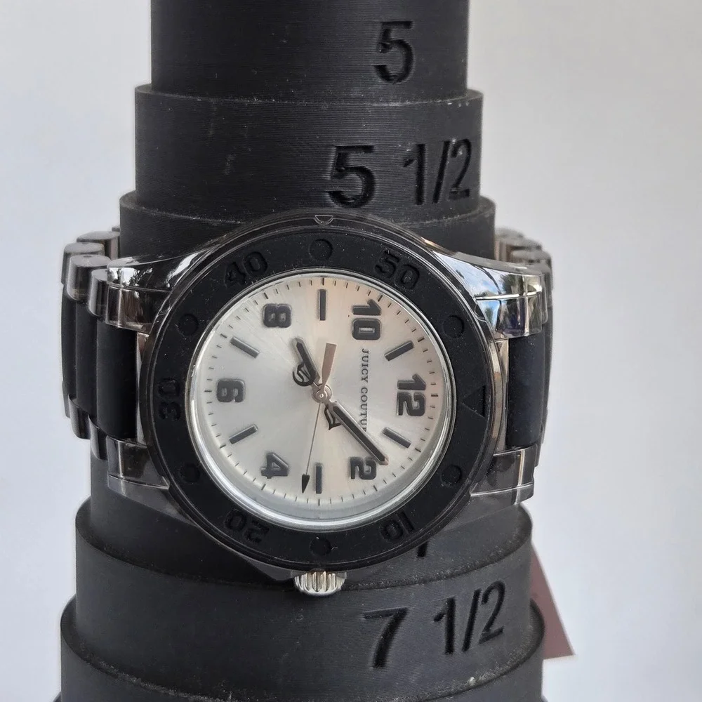 Juicy Couture Womens Rich Watch 1900870 Black Clear Link Band NWT 6.5